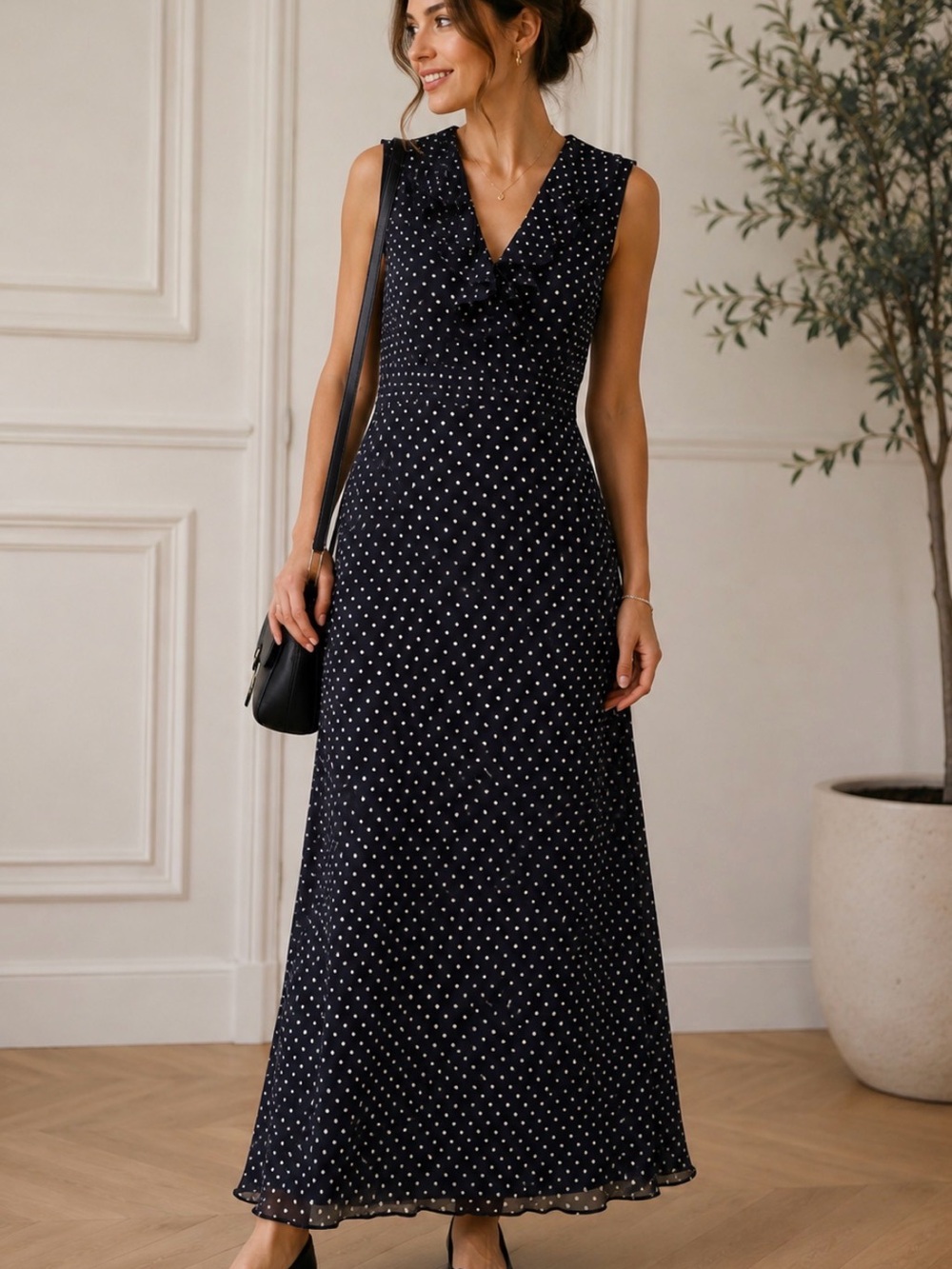 Lauren Ralph Lauren Black Dress with White Polka Dots